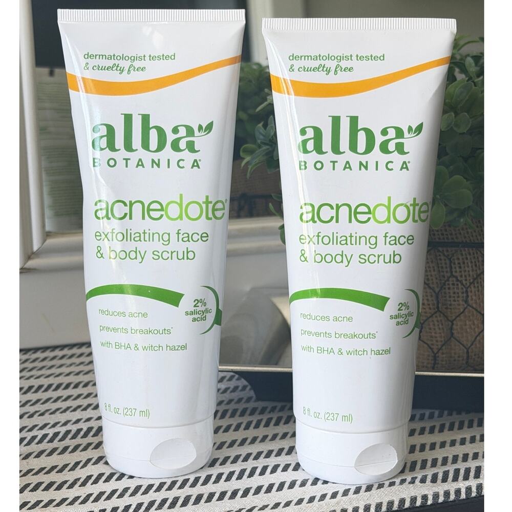 Alba Botanica Acnedote Face Body Scrub 2% Salicylic Acid 8oz 2 Pack